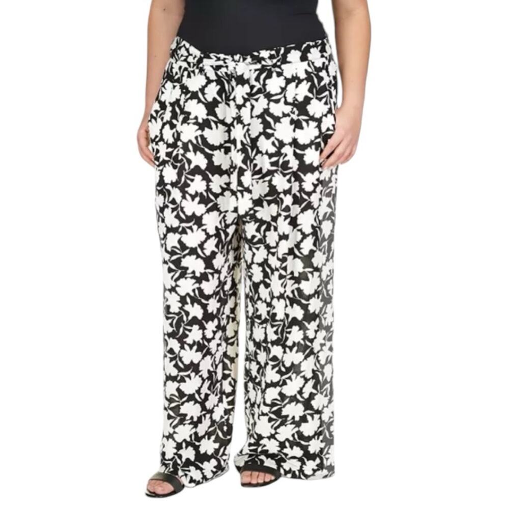 MICHAEL Michael Kors Pop Shadow Floral wide leg  pants black white NEW - 24W